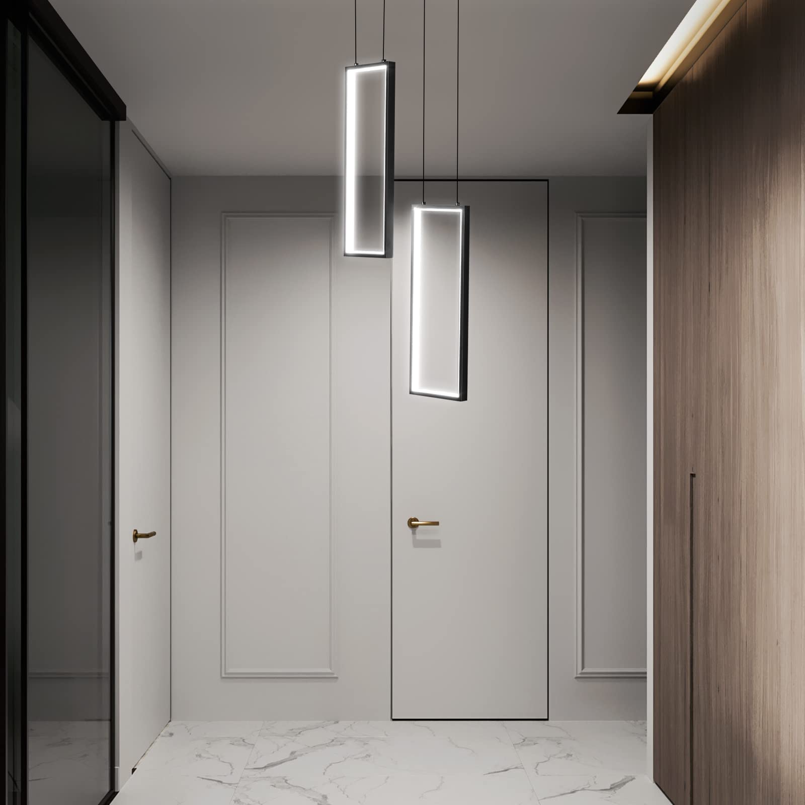 Fdpby Modern Kitchen Pendant Light Fixture Black 18W Led Pendant Light 2 Rings Rectangle Chandelier Pendant Lighting For Kitchen Island Living Room Dining Room Bedroom