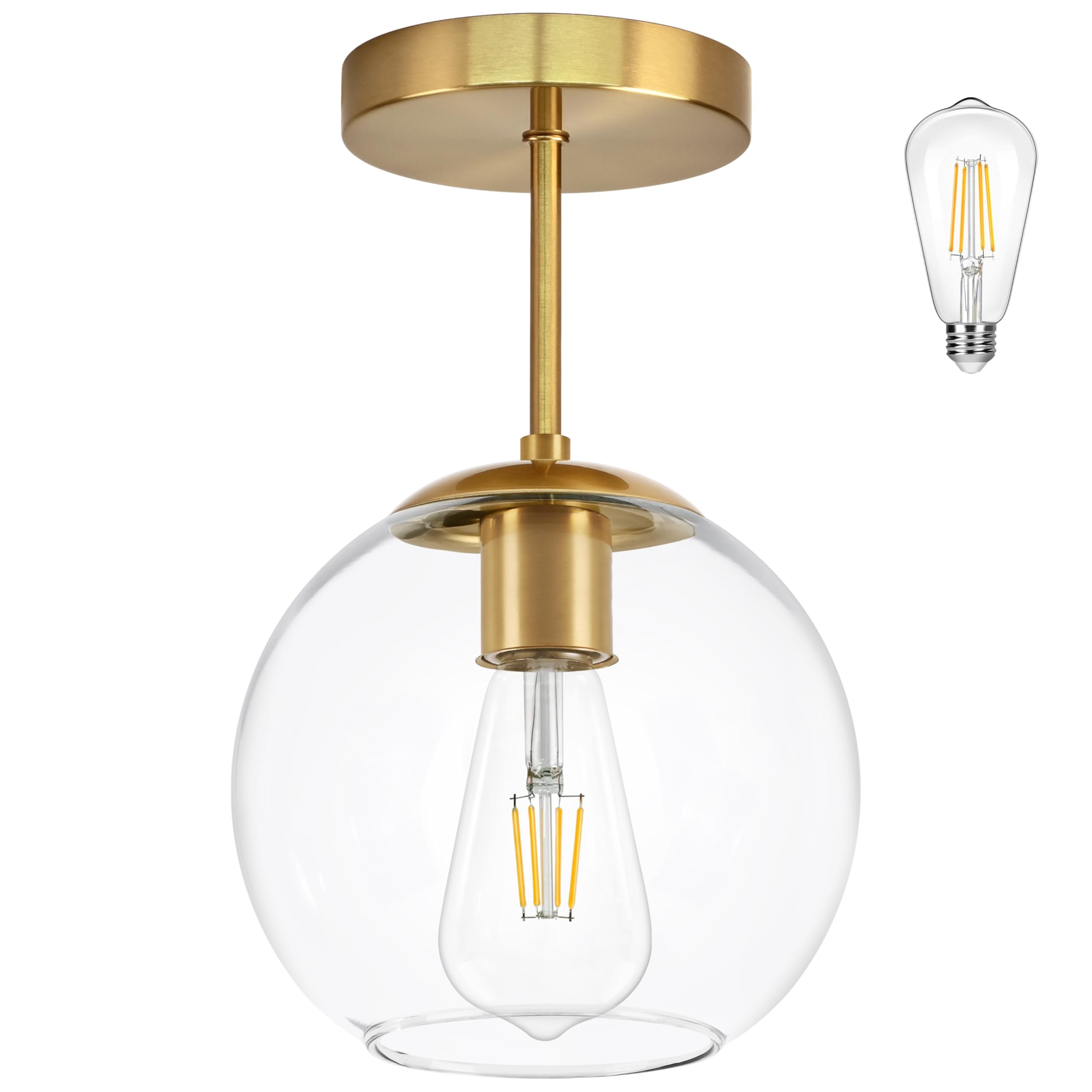 Bagood Gold Semi Flush Mount Ceiling Light Fixture With Clear Glass Light Fixture Mid Century Light Fixtures Gold Semi Flush Cei