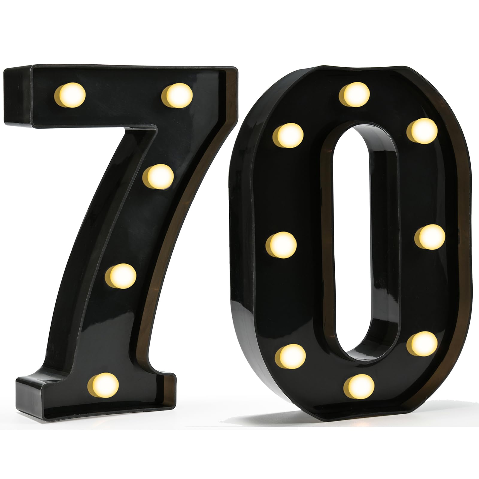 Pooqla Light Up Numbers, Lighted Marquee Number Sign for 70th Birthday Party Decor, Battery Powered LED Number Lights for 70 Party Decor, Lights Sign for Wall Home Anniversary Decor, Number 70