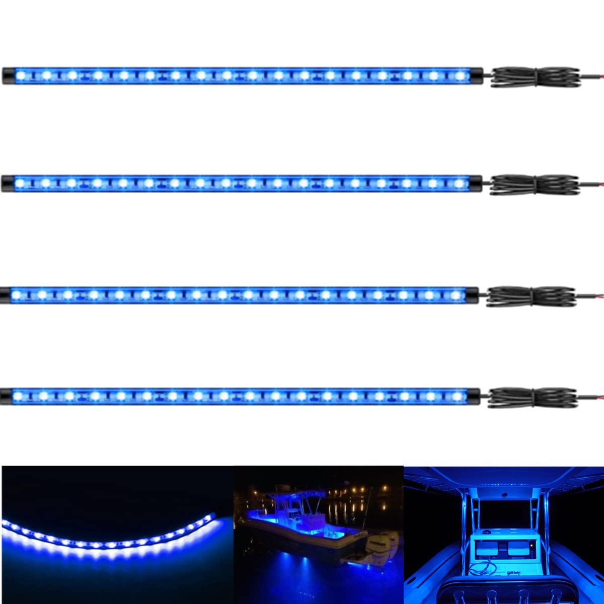 Vbakor Boat LED Strip Lights, 24in  Marine Interior Navigation Lights, Waterproof for 12V Pontoon Fishing Boat, Blue, 4 Pcs