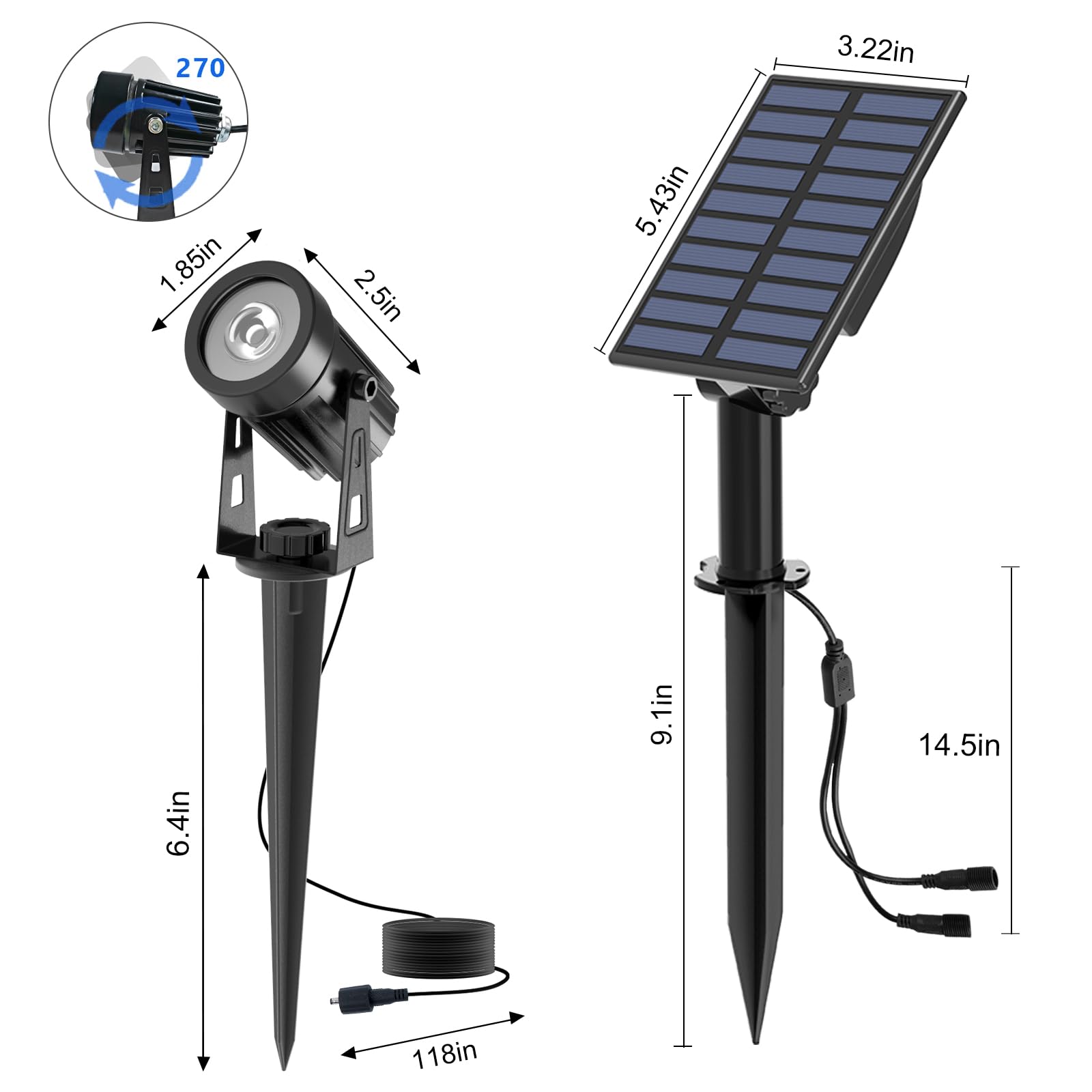T-SUN Solar Spotlights Outdoor Waterproof 2-in-1 LED Garden Lights, Plastic, White