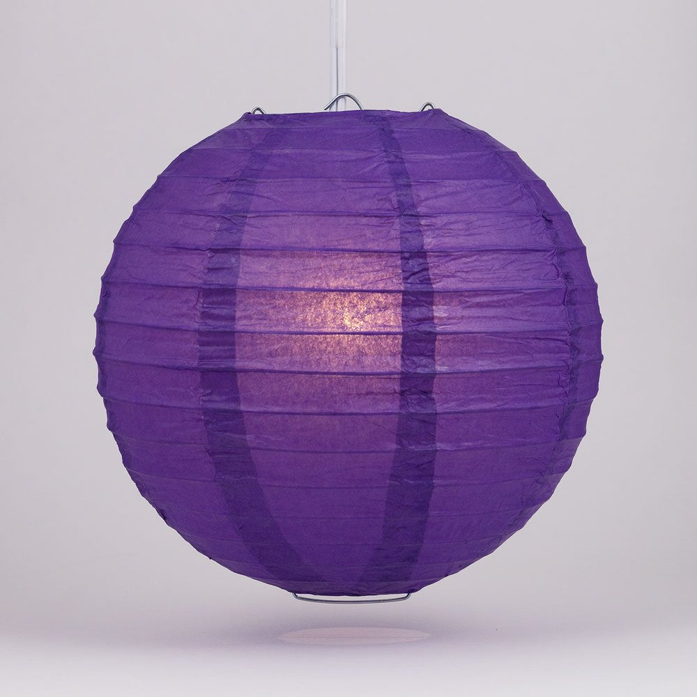 Luna Bazaar Paper Lantern - 24-Inch, Plum Purple, Parallel Ribbing, Ideal for Weddings and Parties