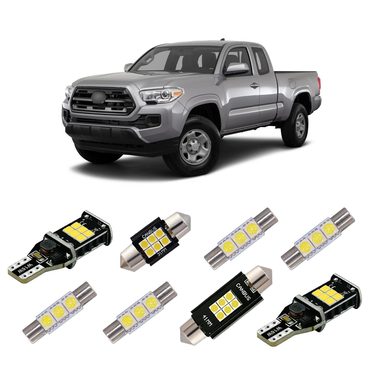 iBrightstar LED Bulbs Kit for Toyota Tacoma 2005-2021 - Interior, Vanity, License Plate, Backup Lights - Xenon White