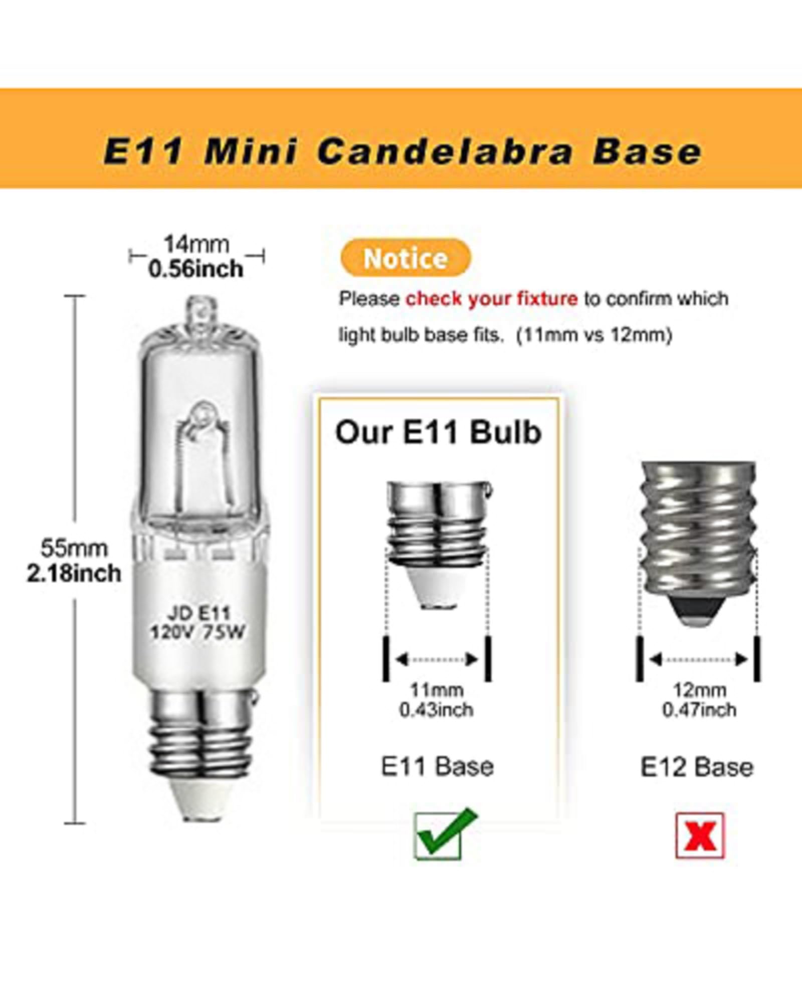 Jaenmsa E11 Halogen Bulb,120V 75W Halogen Candelabra Bulbs 4 Pack,T4 Mini Base Jd E11 Bulb,Dimmable 2700K Warm White,For Chandel