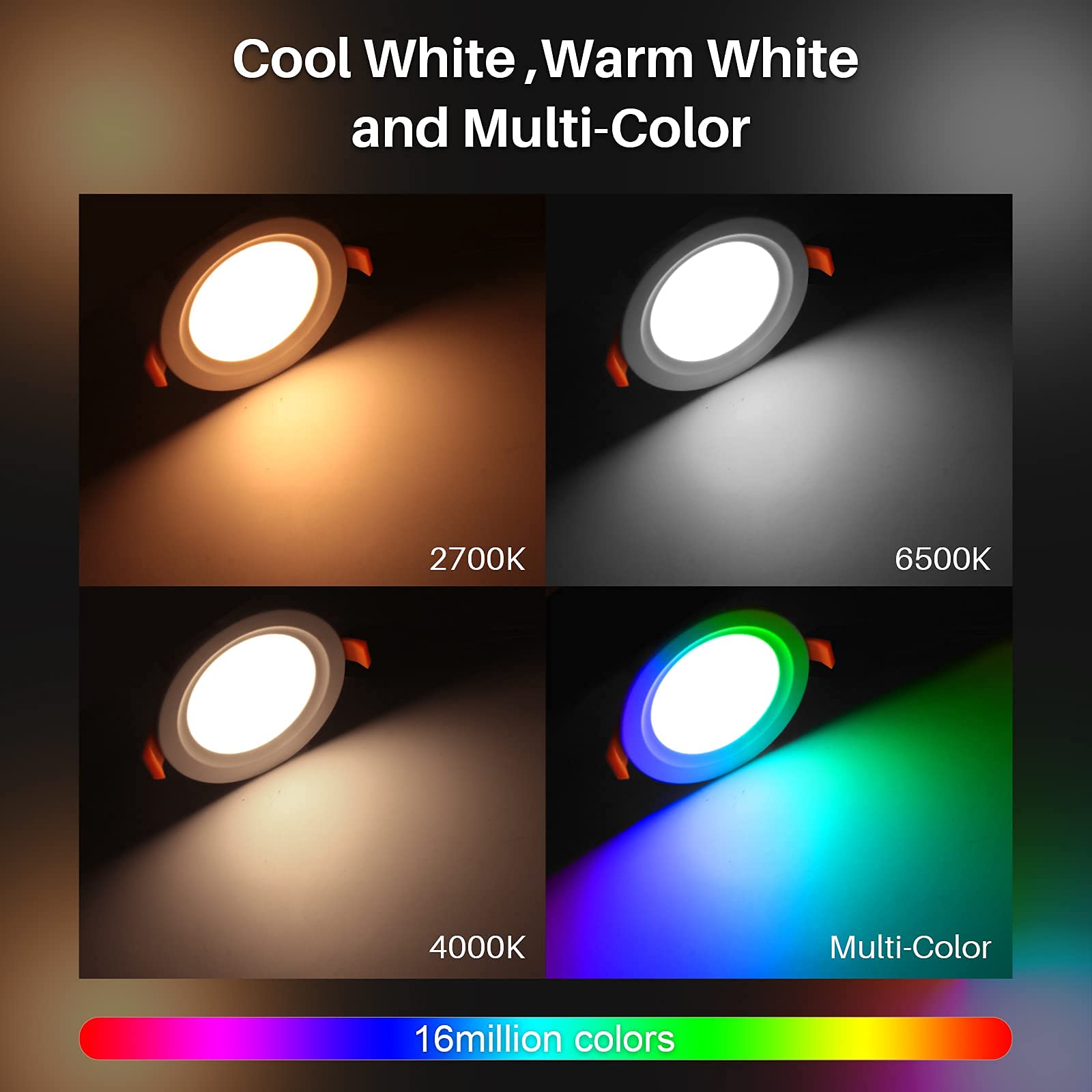 Peteme Smart LED Recessed Lighting 6 Inch, 12 Pack, WiFi, 14W, 1200LM Color Changing, RGB & White, Compatible with Alexa