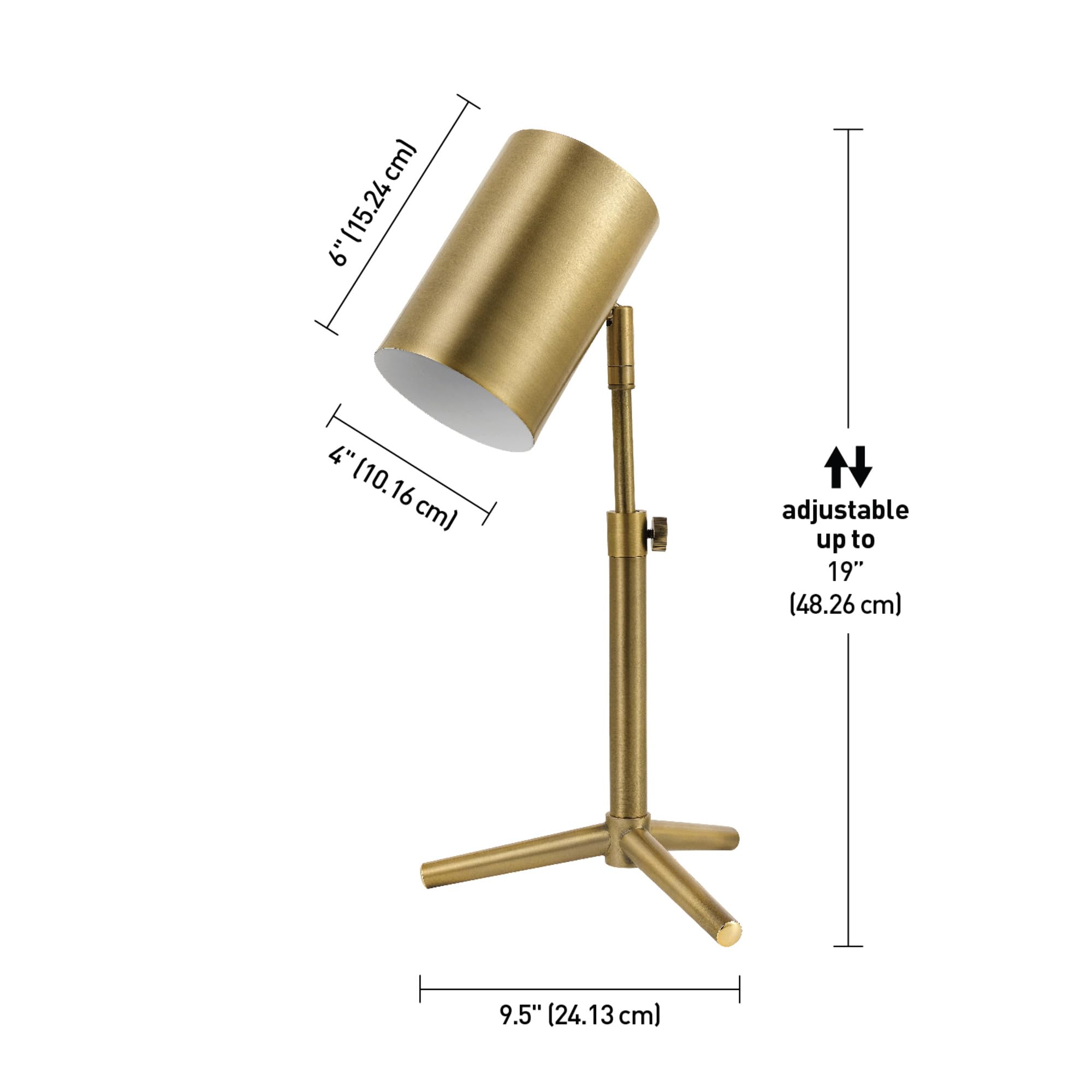 Globe Electric Pratt 18" Desk Lamp, Matte Brass, Adjustable Height, Model 52097, Metal Construction