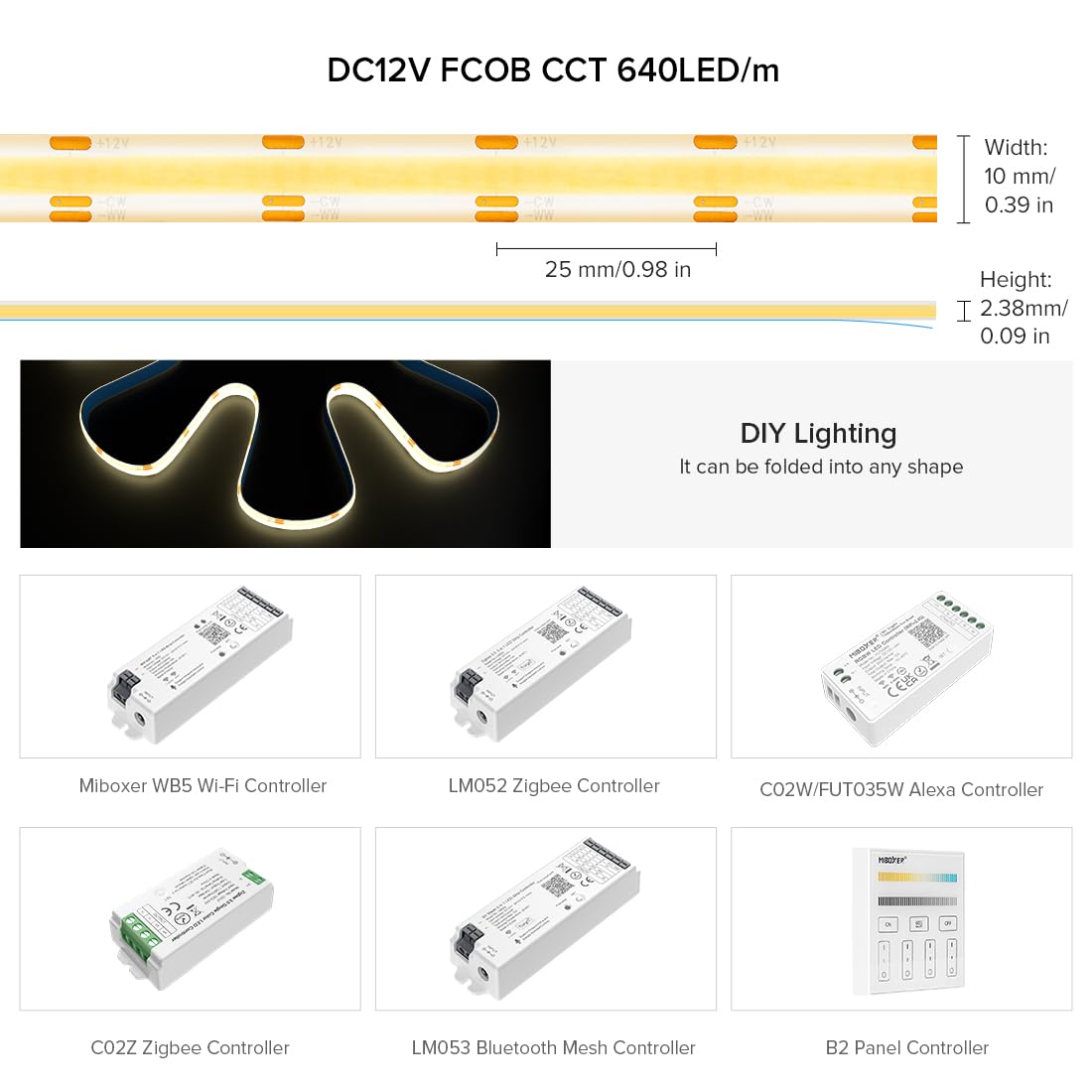 BTF-LIGHTING COB LED Strip 9.8FT 640LED/m CCT IP65 Dimmable Light Ribbon DC12V 3000K-6000K CRI 90