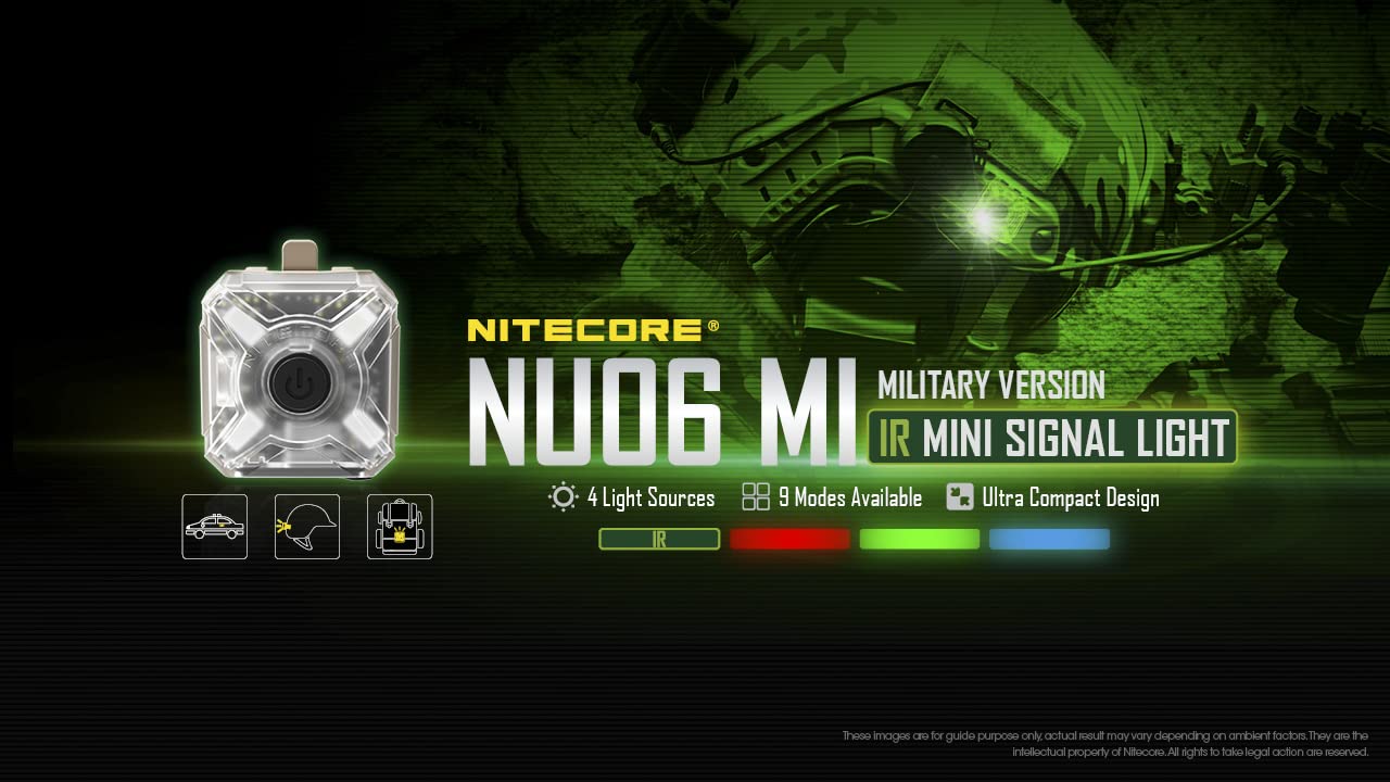 Nitecore Nu06 Mi Ir Infrared Red Green Blue 4 Color Usb-C Rechargeable Signal And Safety Light, Arc Rail, Magnetic, Molle & Hook-And-Loop Compatible, Upgrade From Nu05 Mi