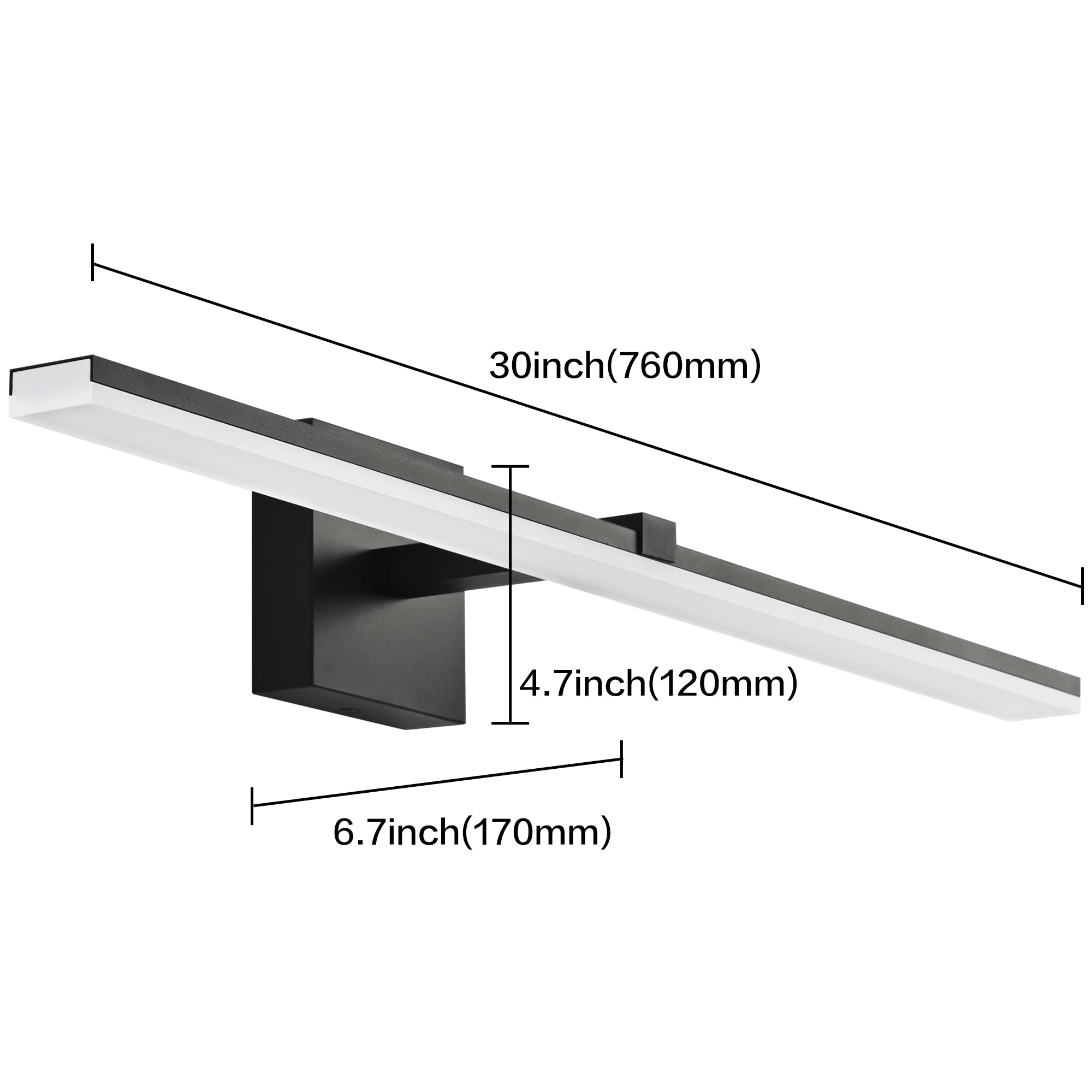 Zuzito 30" Modern Led Vanity Lights - Matt Black Dimmable Bathroom Fixture Over Mirror