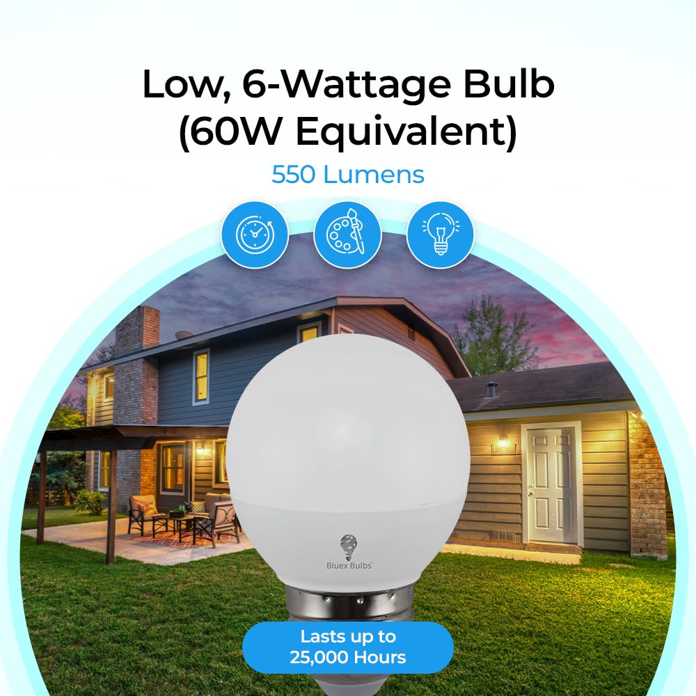 Bluex Bulbs 6 Pack G16 Led Light Bulbs - 6W 550 Lumens 3000K Warm White E26 Base 120V - Mini Led Light Bulbs Suitable For Chande