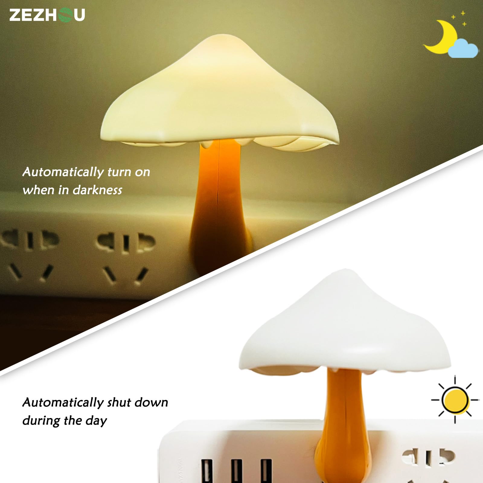 Night Lights Plug Into Wall - Sensor Led Mushroom Light  Cute Energy Saving Mushroom Lamp For mature-themeds Kids Living Room Bedroom Kitchen  Bathroom Toilet  Stairs  Hallway Corridor  Gift Ideal  Warm White