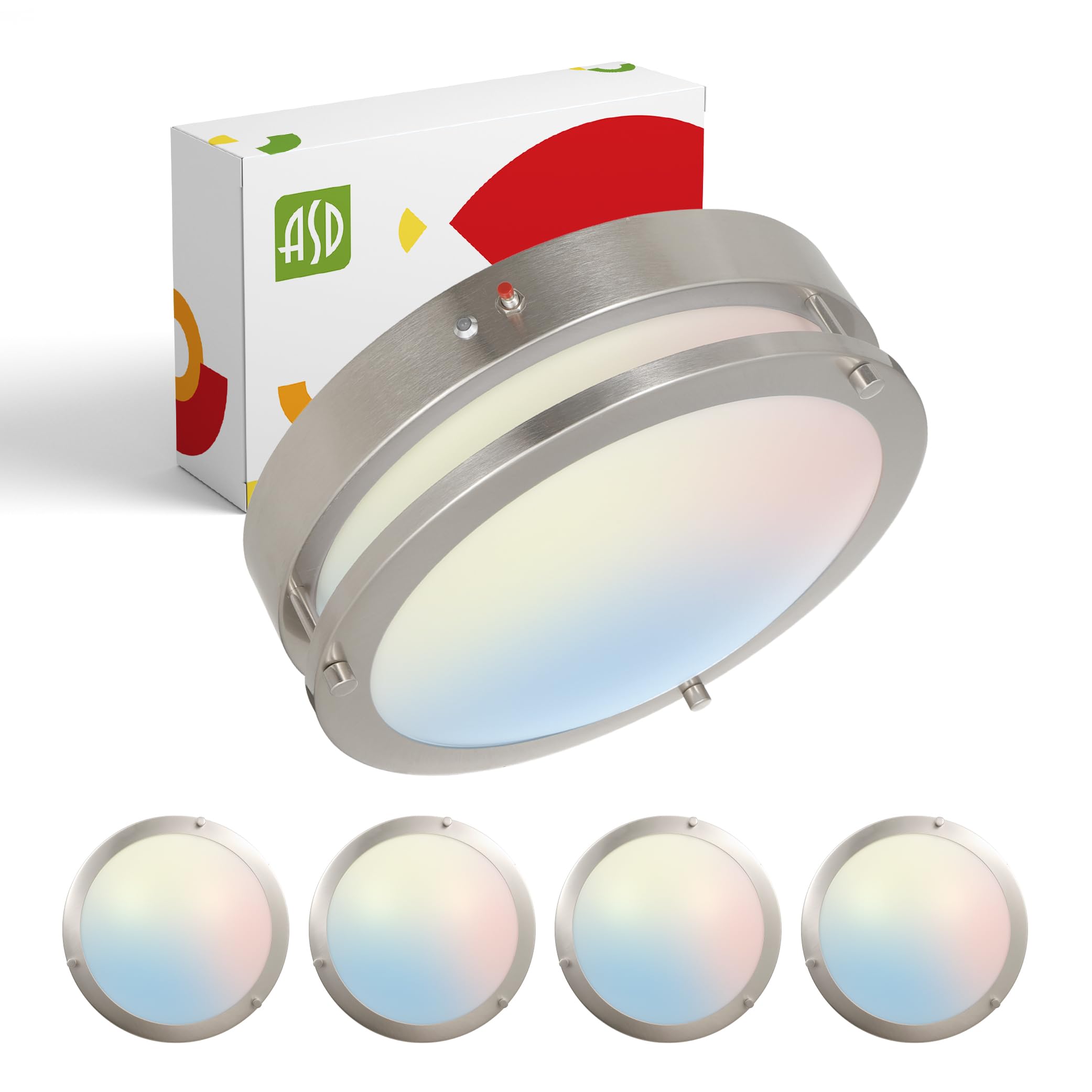 ASD LED Flush Mount Light Fixture 20W 1850LM 3000K-5000K 12 Inch Brushed Nickel 4 Pack