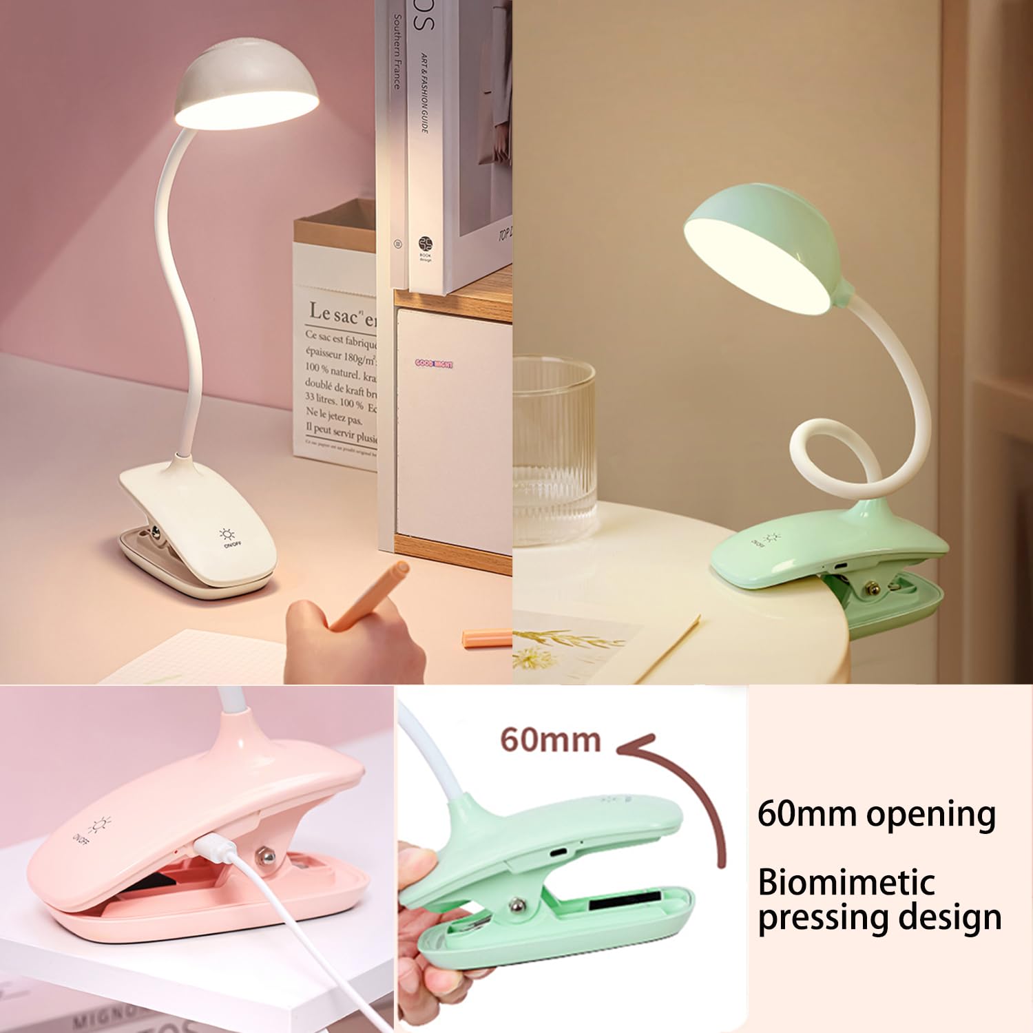 Cometmars Clip Book Lamp, Foldable Eye Caring Rechargeable Reading Light, Suitable For Reading, Working & Studying (Pink)