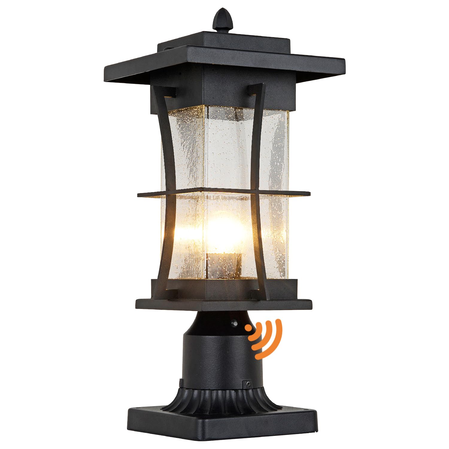 EERU Outdoor Post Light Fixture, Waterproof, Black, Large, Glass, Dusk to Dawn Sensor, Pier Mount Adapter