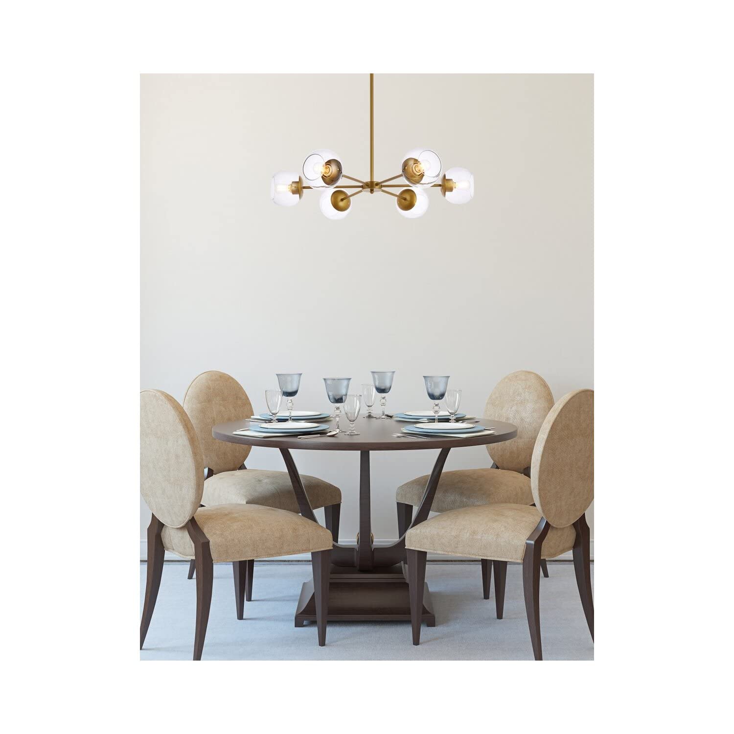 Elegant Lighting Living District Briggs 6-Light Mid-Century Metal Pendant in Brass/Clear