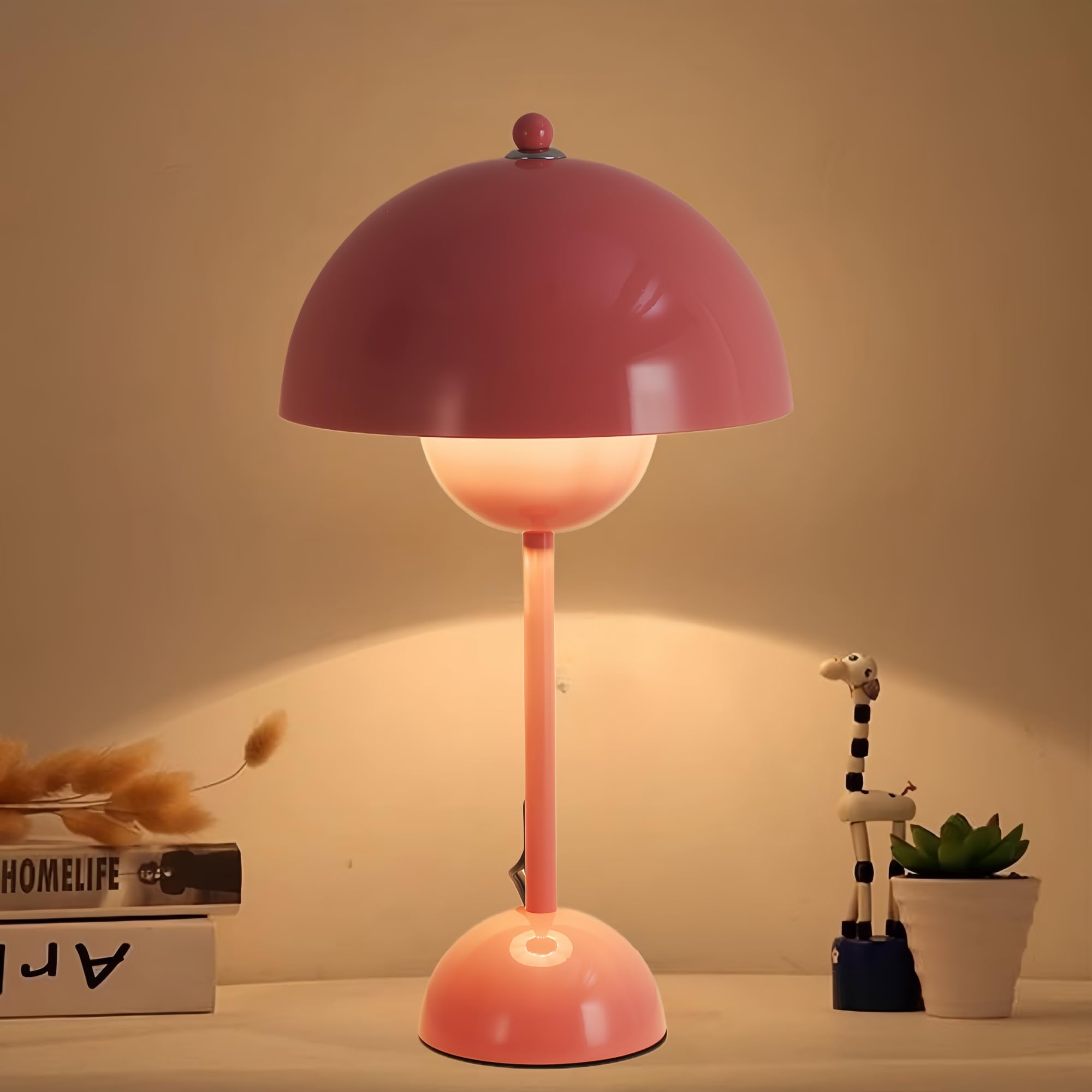 COSYLUX Modern Table Lamp - Metal, Pink, Dome Shade for Bedroom, Living Room, Office, Nightstand