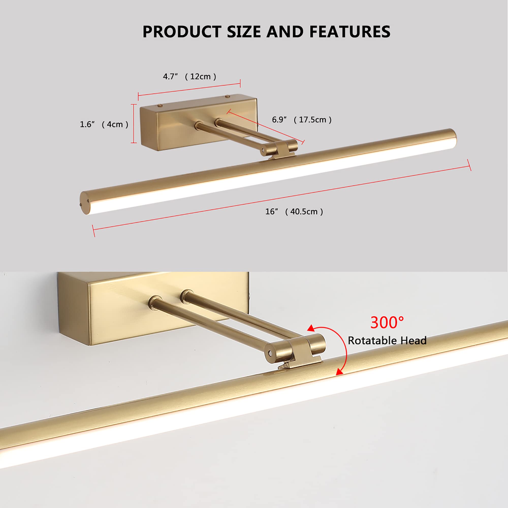 Howmzon Picture Light,16Inches Rechargeable Wireless Picture Light,Dimmable Led Artwork Lighting,Wall Lights For Paintings,Canva