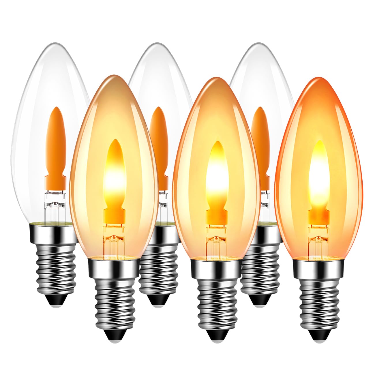 Anwio Flicker Flame Light Bulb 1.5W=3W, Nondimmable Flame Tip 1800K Warm Light Orange Glow Bulbs Crystal Clear Candle Bulb For E