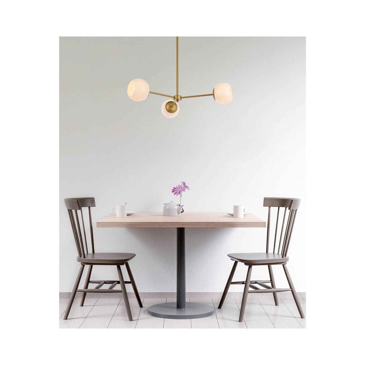 Living District Briggs 3-Light Mid-Century Metal Pendant in Brass and White