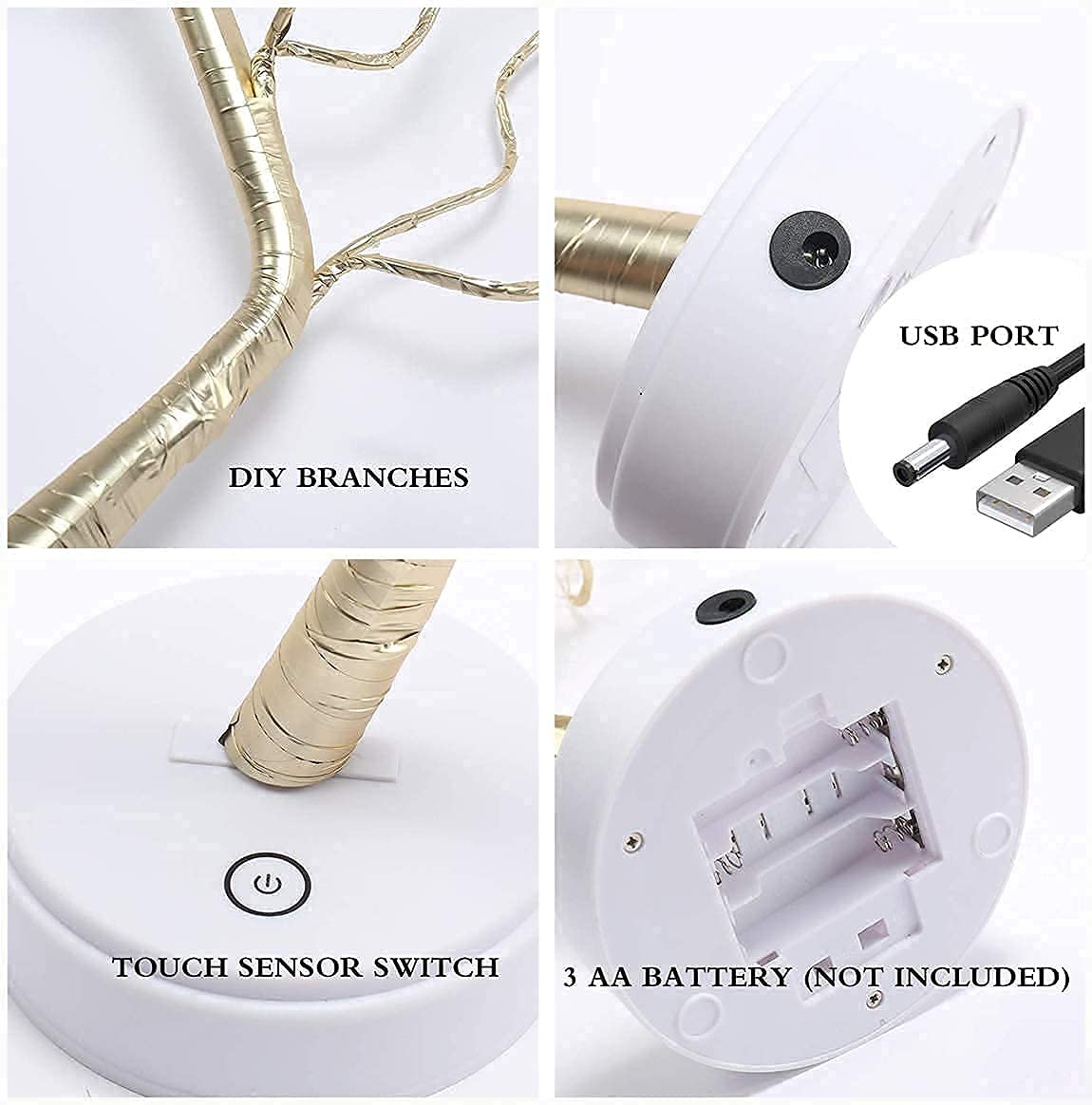SAIELLIN Bonsai Led Light Desk Tree Lamps for Home Decoration Items, Battery Powered OR USB Adapter Table Decor Pearl LED Lights