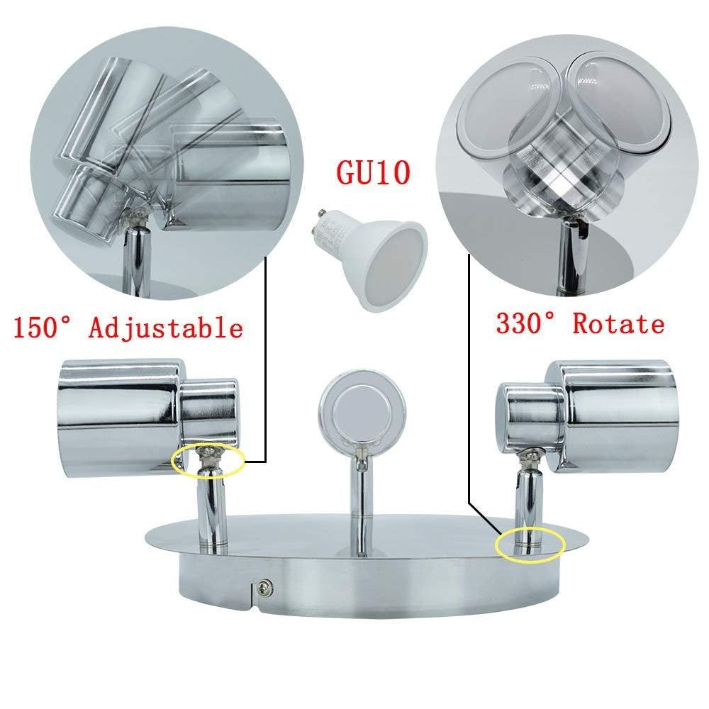 DLLT Modern 3-Light Multi-Directional Ceiling Fixture, Adjustable Round Track Lighting Kits, GU10 LED Bulb Flush Mount Ceiling S