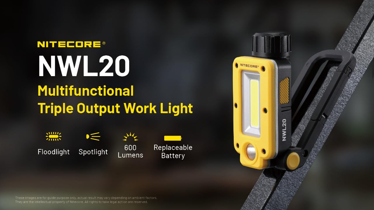 Nitecore Nwl20 Cob Mechanics Work Light, 600 Lumens, Usb-C Rechargeable, Portable, 78 Hours Long Runtime For Job Sites, Car Repa