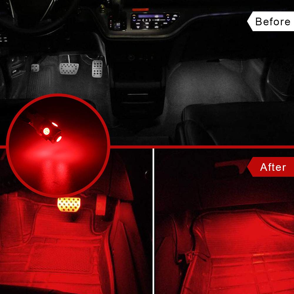 YM E-Bright 20-Pack LED Bulbs T10 194 168 2825 5050 5-SMD 24V Red for Car Interior Lights