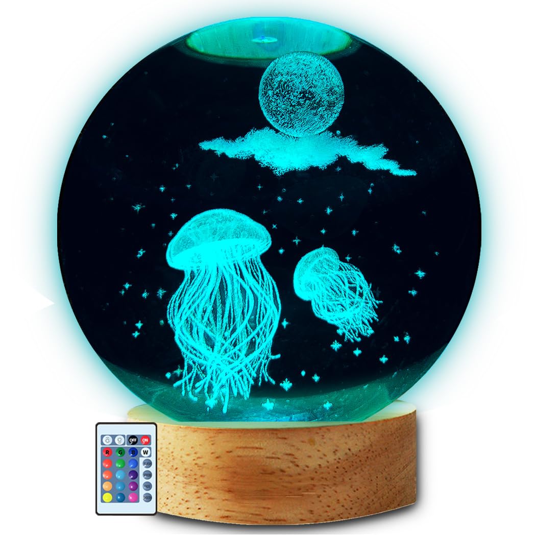 BESTHOME Jellyfish Lamp 3D Night Light, Small Home Decor Accents for Kids Room Decor for Boys Girls Brithday (16 Color, Remote C