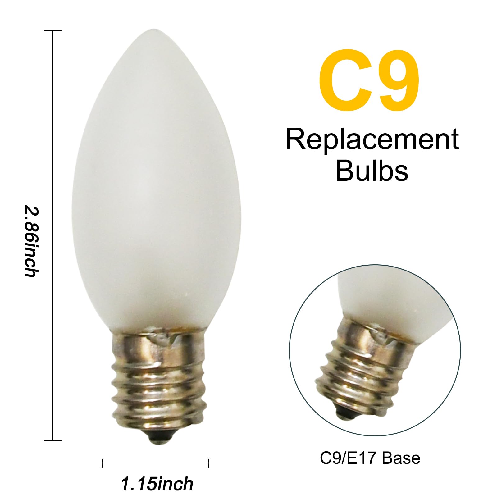 GOOTHY C9 Frosted White Christmas Light Bulbs, 25 Pack, 7W Glass Replacement Bulbs for Outdoor String Lights, C9/E17 Base