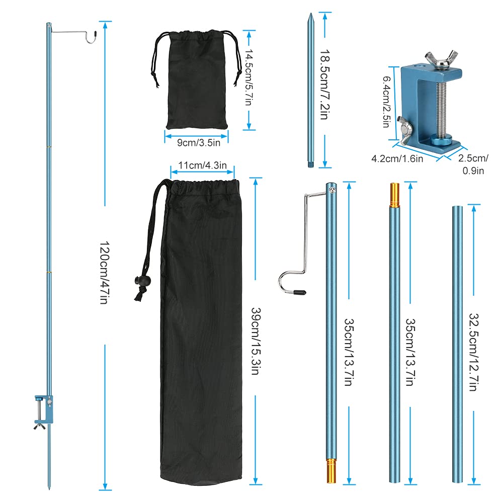Wior Camping Lantern Stand  47 Inch Collapsible Aluminum Alloy Lamp Stand With Stake And Hook  Height Adjustable Lantern Pole Hanger For Outdoor Picnic  Fishing  Backpacking  Camping  Bbq - Navy Blue