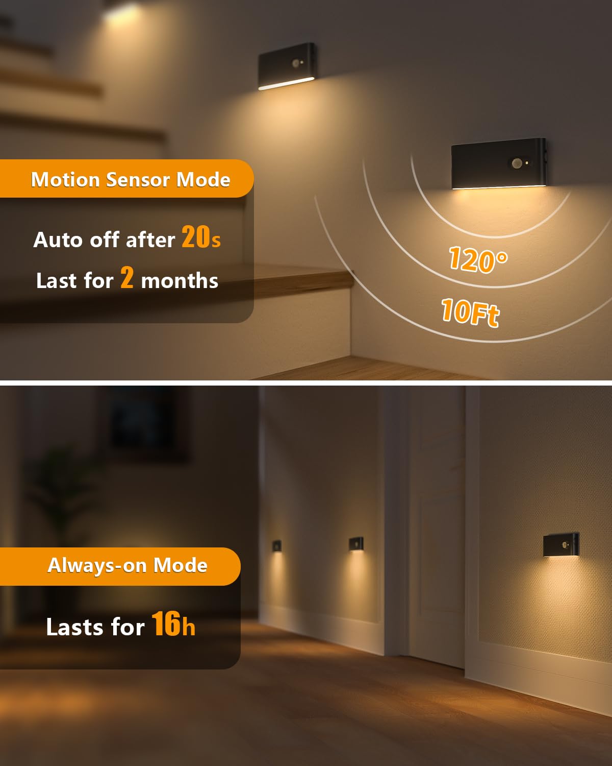 WILLED Rechargeable Night Light, Wireless Motion Sensor, Battery Powered, Plastic, Black, 6 Pack, Model B0DBTR13ZF
