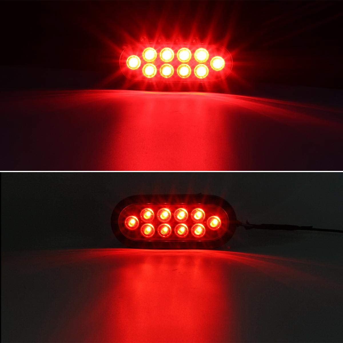 Partsam 2Pcs 6 Inch Oval Red Led Trailer Tail Lights 10 Diodes Smoke Lens Stop Brake Turn Lights Grommet And Pigtails Submersible 12V Sealed For Rv Trucks, 6 Oval Led Tail Lights Smoked