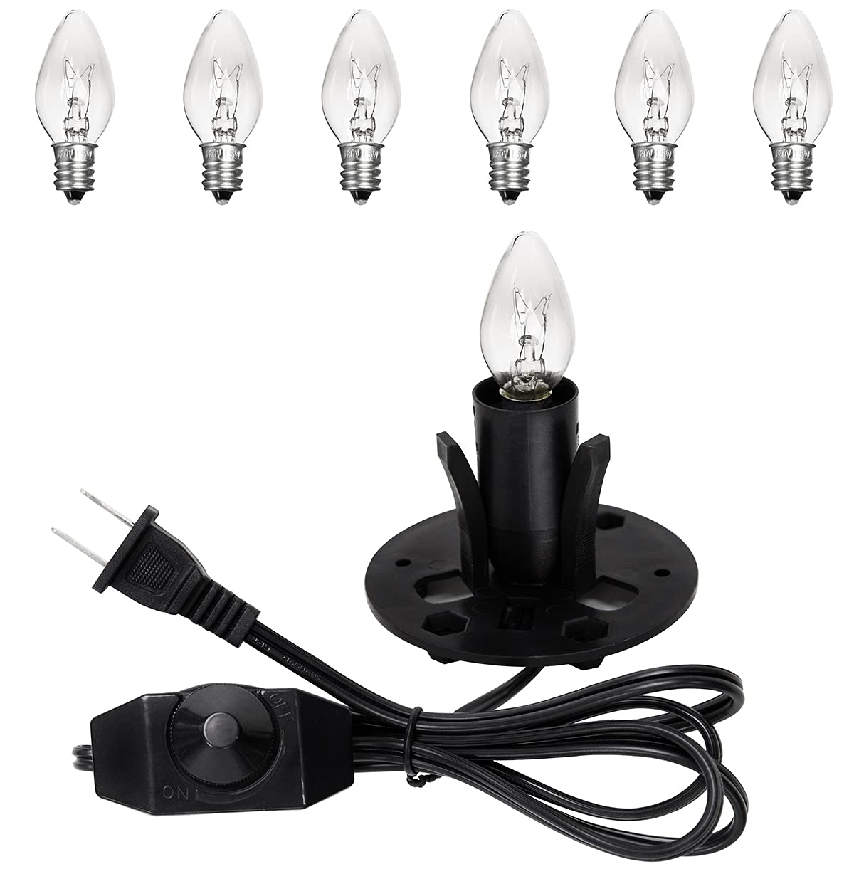OHLGT Himalayan Salt Lamp Cord Replacement with Dimmer Switch and E12 Halogen Salt Lamp Bulbs(6-Pack), 5 Feet Salt Lamps Cords w
