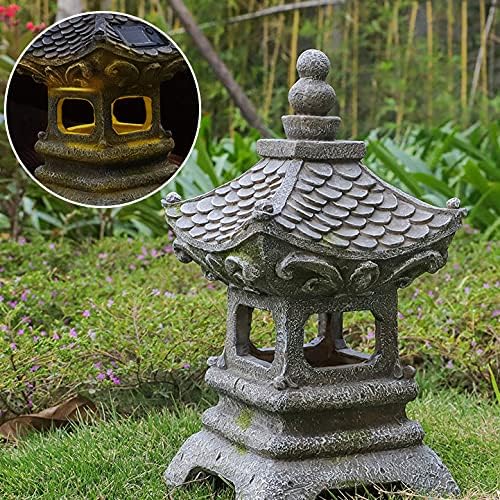 Aloak Asian Solar Zen Pagoda Garden Statue 14 Inch, Outdoor Japanese Lamp Lantern For Home Garden Landscape D  Cor (14 Inch Pago