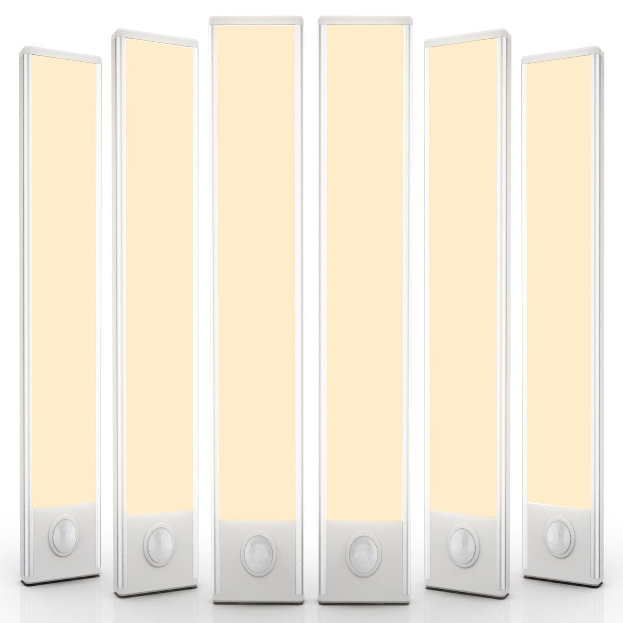 AVEVA 6 Pack Under Cabinet Lights, 68 LED Motion Sensor, 16inch Plastic, Warm White Light, Model AVEVA-01, Battery Operated