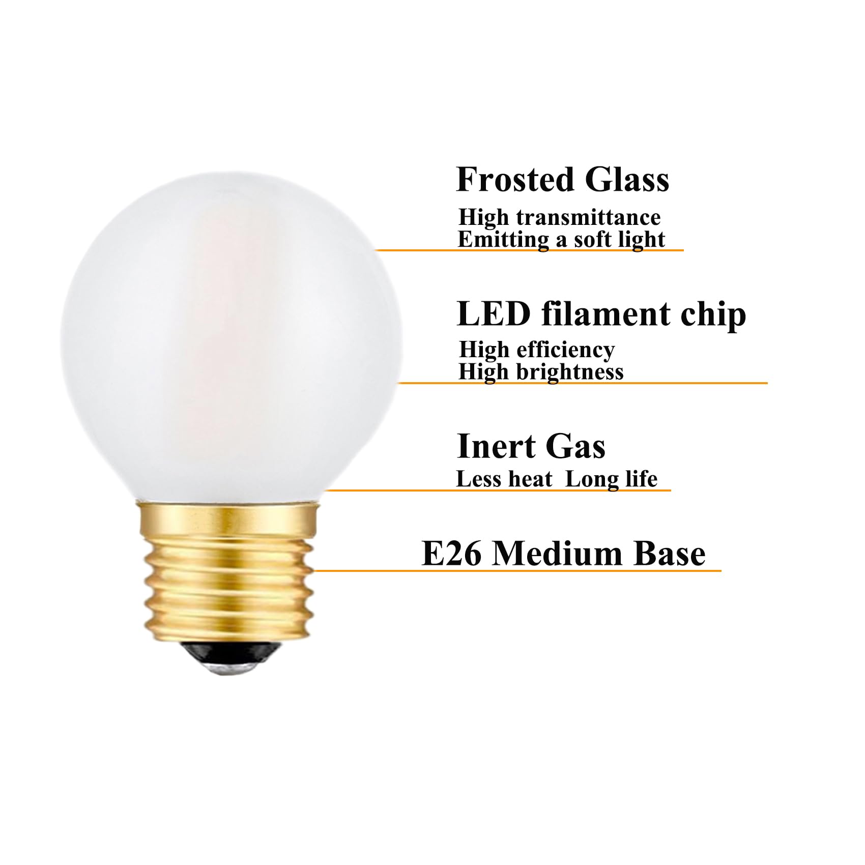 Beonllay Led Light Bulbs 40 Watt Equivalent E26 Led Bulb 4W Dimmable Frosted Globe Light Bulbs, 2700K Warm White G16.5 Light Bul