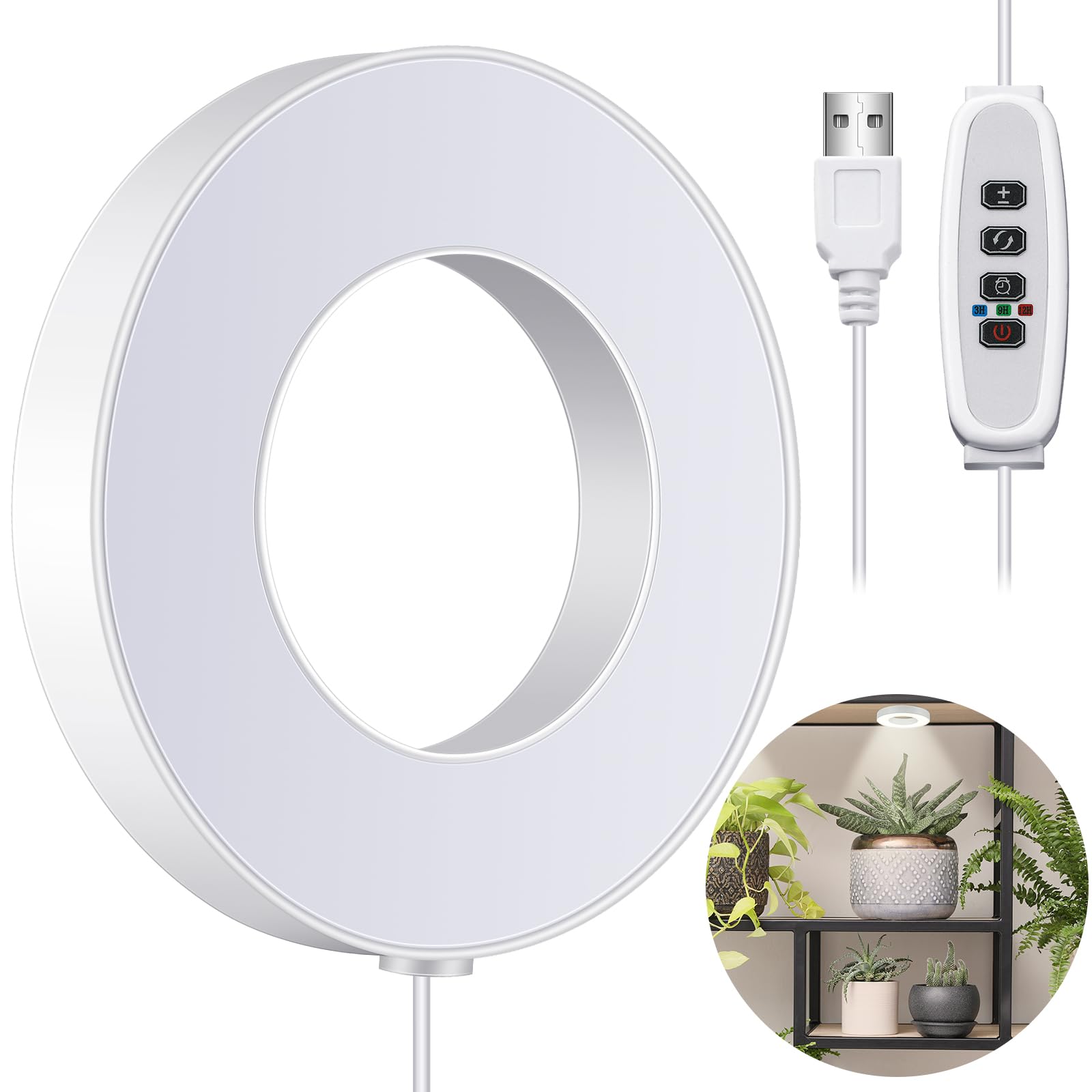 Tujoe One Head Ceiling Led Grow Lights For Indoor Plants 48 Led Full Spectrum Led Plant Light 5V Safe Voltage Plant Lamp With 4/8/12H Auto Switch 4 Dimmable Brightness Levels Ideal For Small Plants