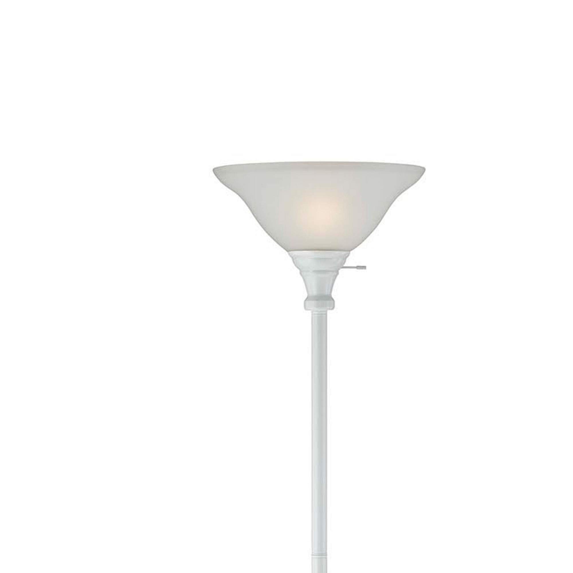 Benjara 3 Way Torchiere Floor Lamp With Frosted Glass Shade And Stable Base, White