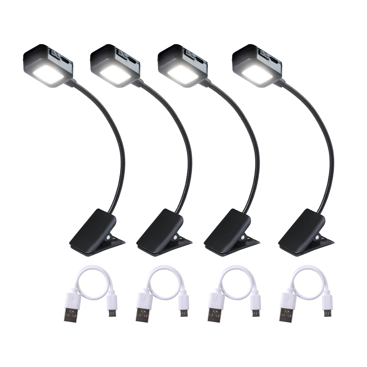 KunHe Rechargeable Book Light, Clip-on, Lightweight, 4 Pack, White, Model KH-J1