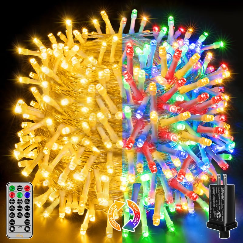 Ollny Christmas Lights, 210FT 640LED Christmas Tree Lights with 11 Modes Remote Control IP44 Waterproof, Warm White to Multicolo