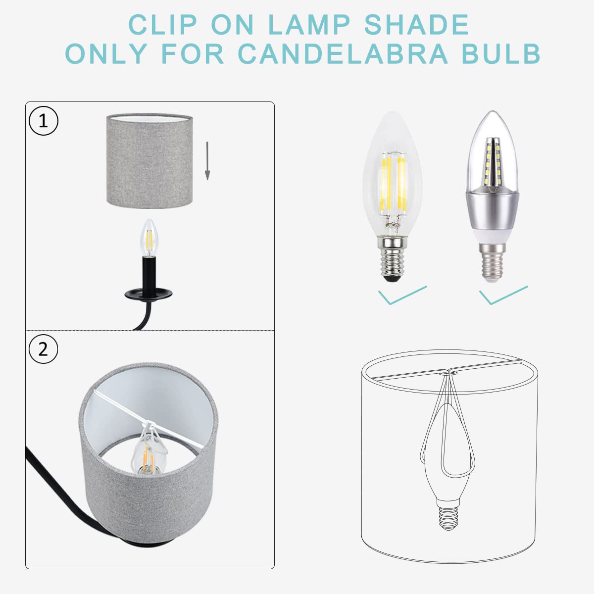 Lampwell Memo Clip-On Chandelier Fabric Lamp Shades,Set Of 6,Small Drum,5.2''  5.2''  H5.2'',Linen, Handmade,Modern Trendy Decor