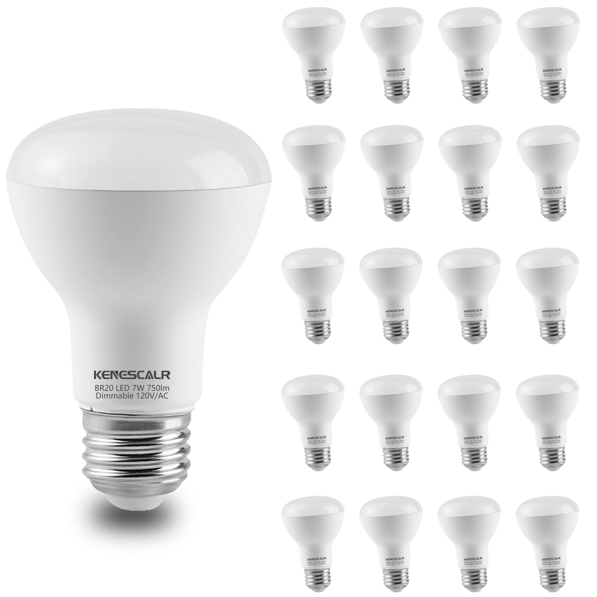 Kenescalr 20-Pack Br20 Led Bulb 3000K Warm White Dimmable Can Light Bulbs 7W 50W 60W Equivalent 750Lm E26 Base Indoor Flood Light Bulbs For Recessed Ceiling Lighting