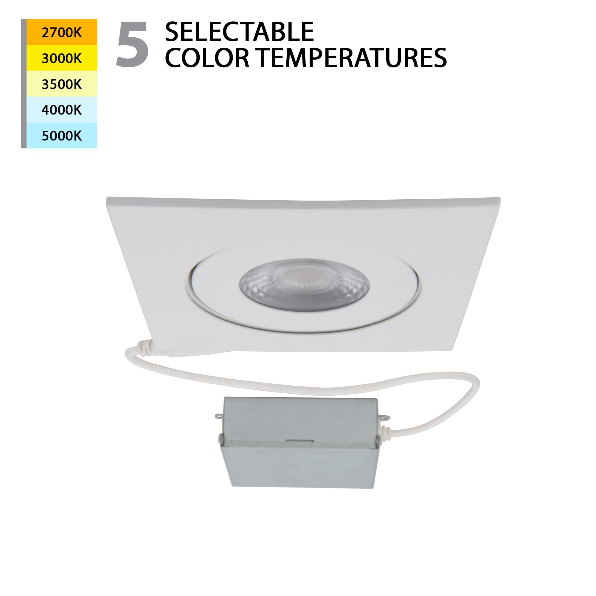 Wac Lighting Lotos 4In Led Square Adjustable 5-Cct Selectable 2700K-3000K-3500K-4000K-5000K Recessed Kit In White