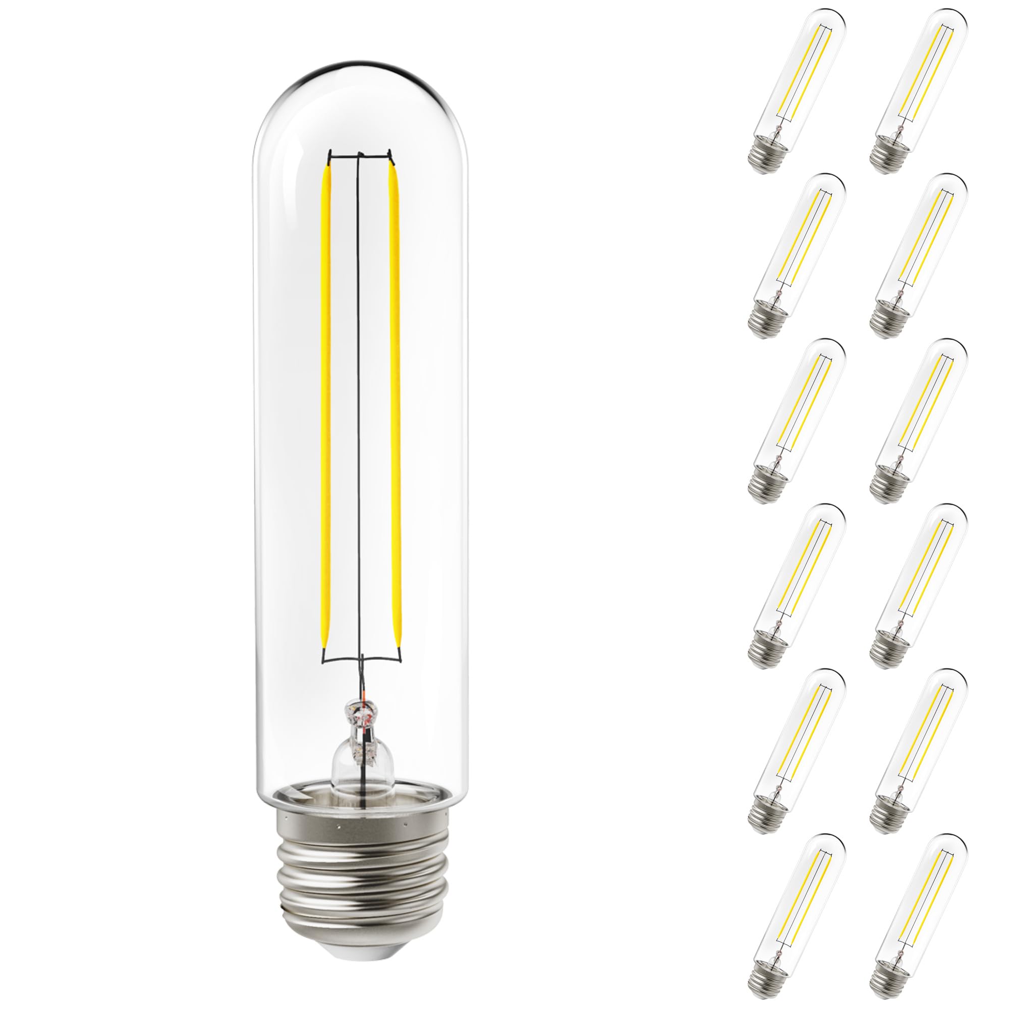 Lighting 12 Pack 5W=40W Dusk to Dawn Outdoor T10 Light Tubular LED Bulbs, CRI90 2700K Soft White E26 Base, 450 Lumens, Vintage F