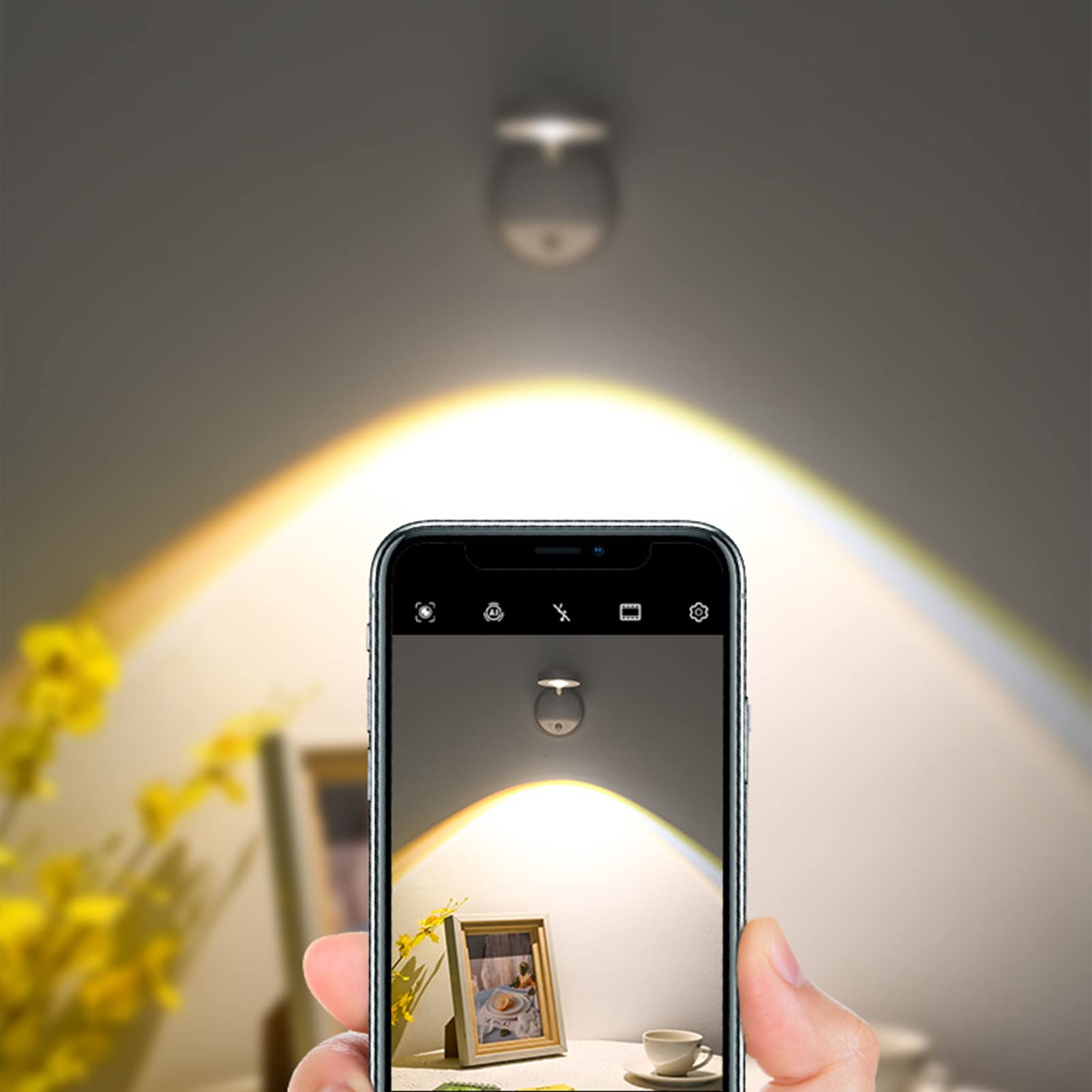 Yuewilai Wireless Picture Light Battery Operated Set Of 2, Painting Light With Motion Sensor And Rotatable Light Tube, Stepless Dimming Art Display Light For Picture Frame