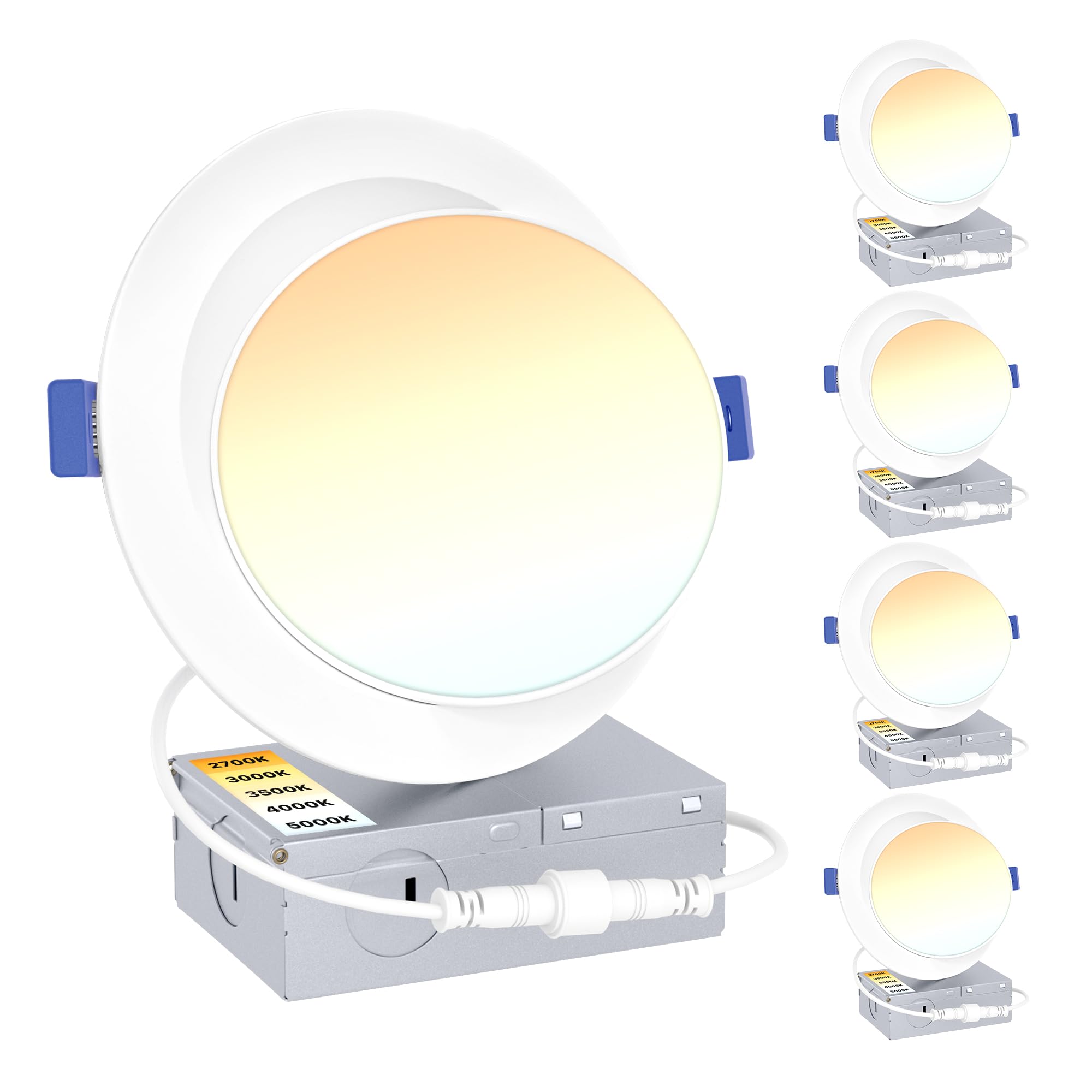 Ensenior 4 Pack 6 inch Gimbal Led Recessed Lighting, 90 Rotatable and 5CCT Selectable, Dimmable Eyeball Recessed Lights, Canless