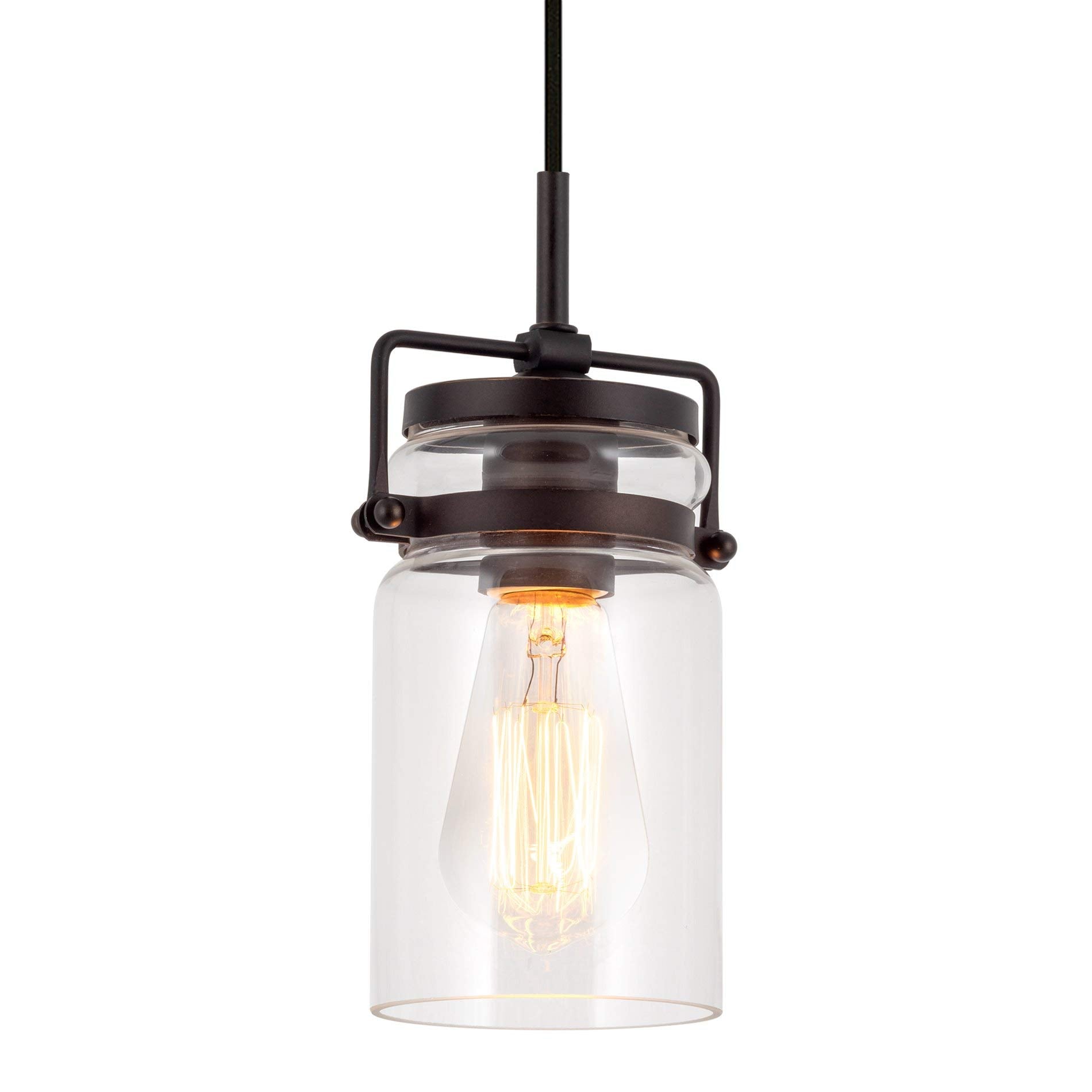 Kira Home Wyer Pendant Light, 8in Modern Industrial, Oil Rubbed Bronze, Dimmable, Mini Clear Glass Shade, Model RV-CP1124279-OB
