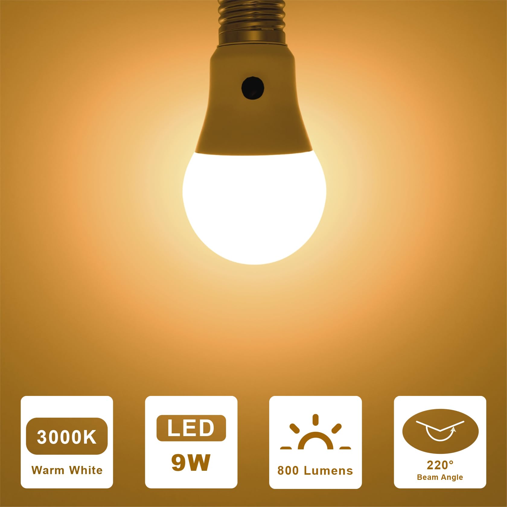 ORALUCE Dusk to Dawn LED Outdoor Light Bulb, Warm White 3000K, E26 Base, 60W Equivalent, 4 Count