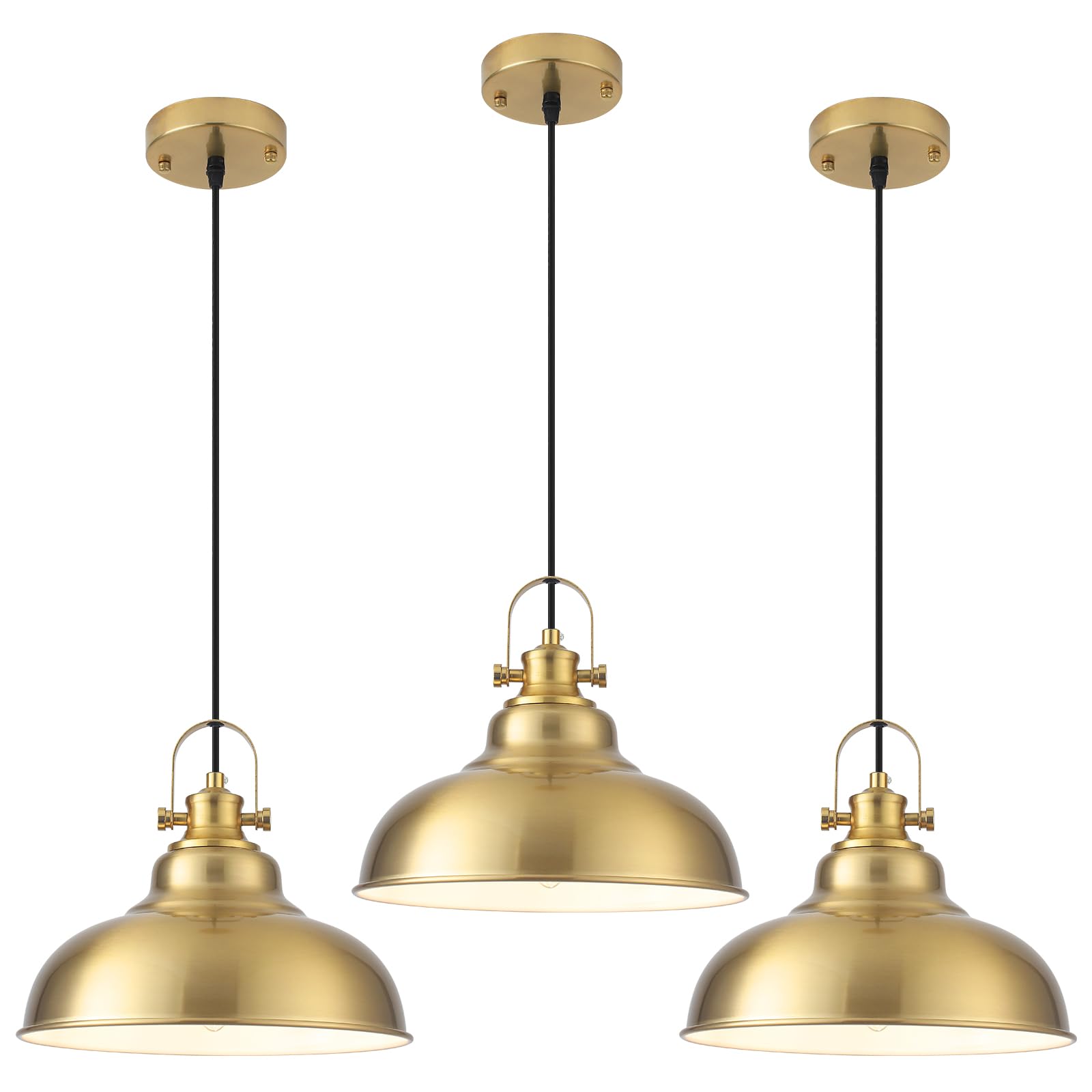GUIHUALOVE Gold Dome Pendant Light  Gold Pendant Light Kitchen Island 3 Pack  11.41 Inch Farmhouse Pendant Lights  Hanging Light Fixture for Kitchen Island  Dining Room  Living Room
