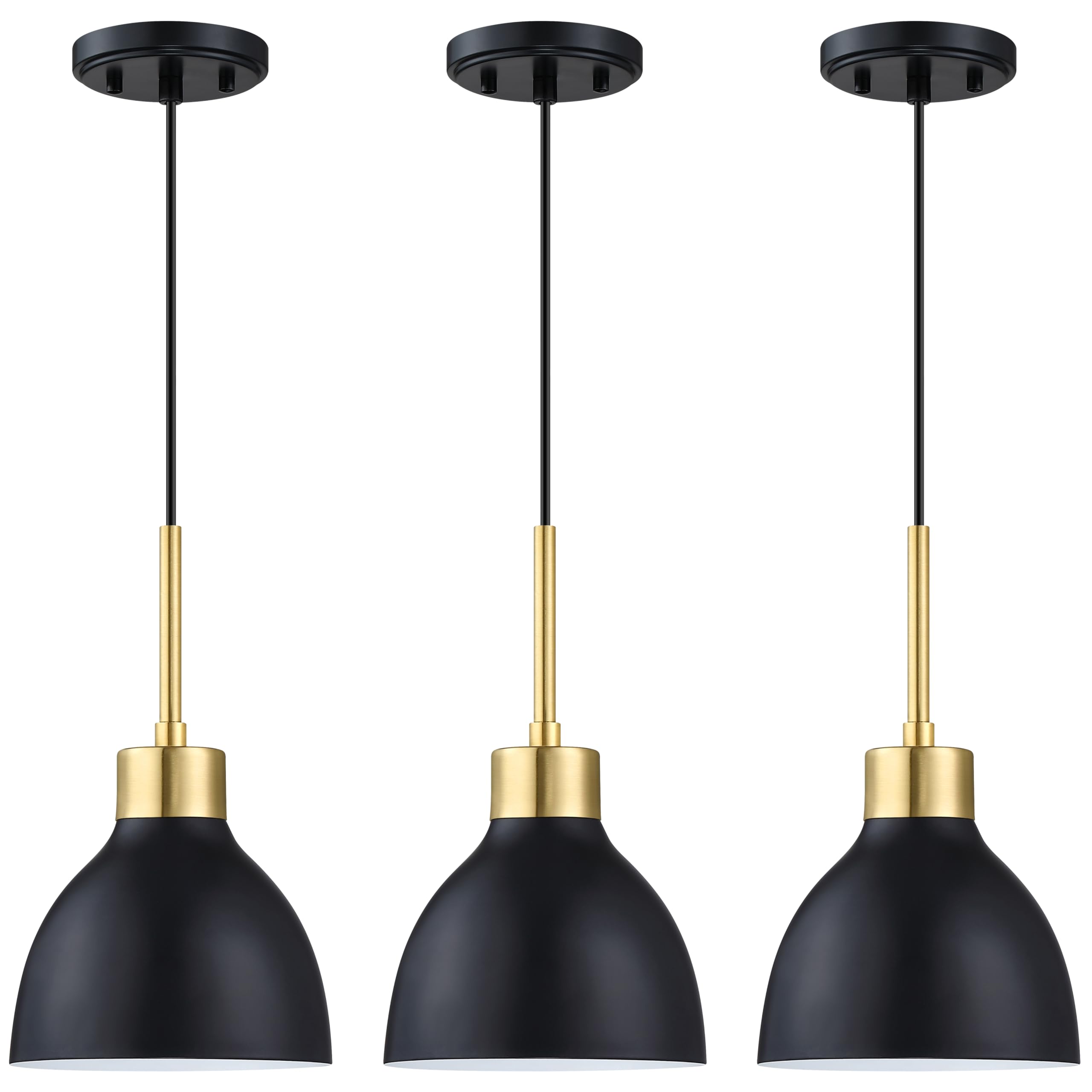 3 Pack 1 Light Kitchen Island Mini Hanging 6.5'' Metal Drum Pendant Ceiling Light Industrial Fixtures,Black Gold Finish for Over